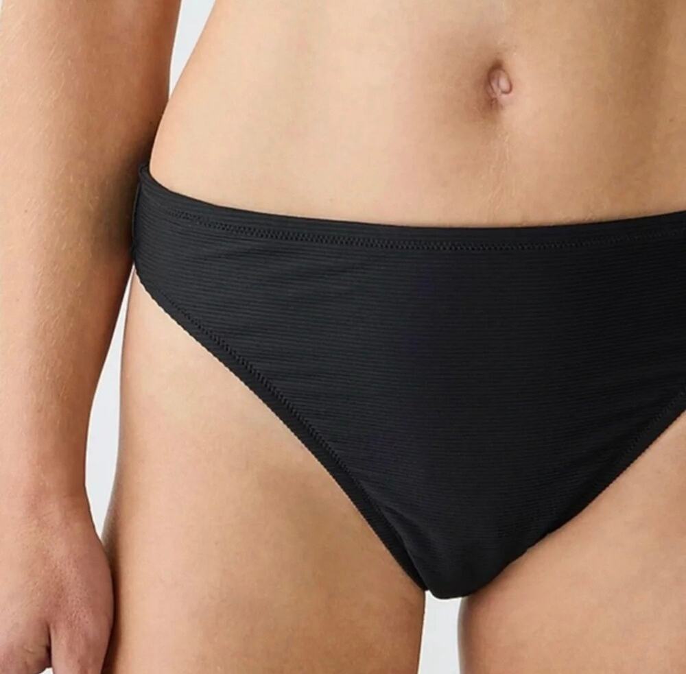 J. Crew Black Ribbed High Rise Cheeky Bikini Bottom Size Medium